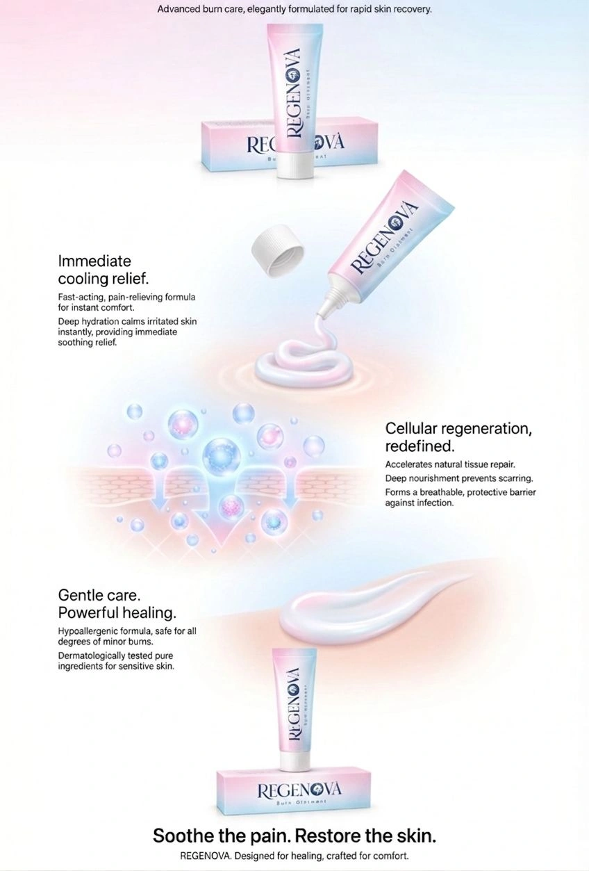 REGENOVA premium product visual showing soothing and regenerative care journey